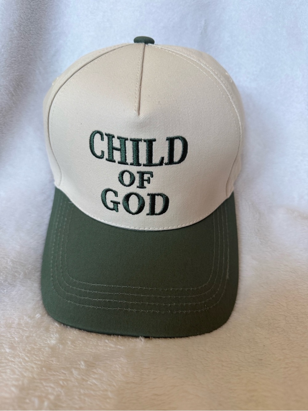 "Child of God" Two-Tone Baseball Cap - Cream & Olive